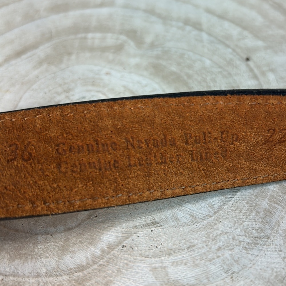 Black Leather Sliver Metal Accented Western Belt - Picture 10 of 10